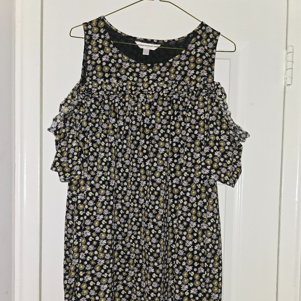 LC Lauren Conrad Black Floral Cold Shoulder Dress